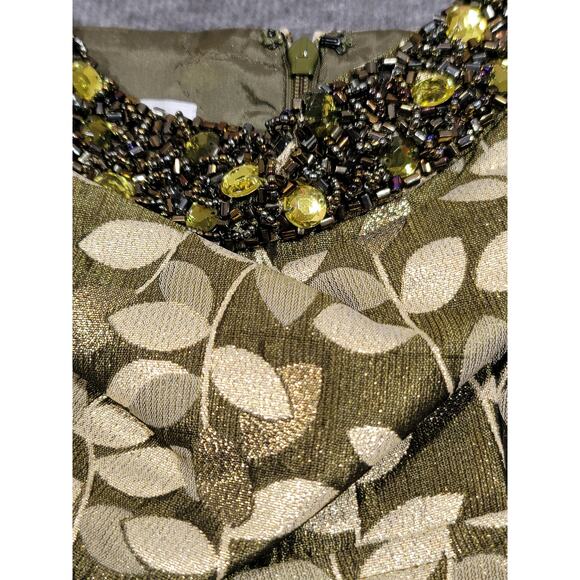 Maggy London Green & Gold Brocade Cocktail Dress Sleeveless Women’s Size 8 NWT - Picture 4 of 16